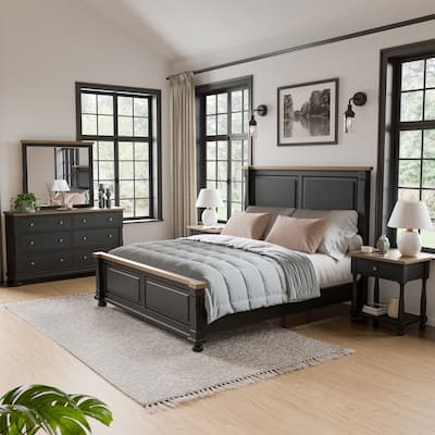 Furniture of America Lucan I 5-Piece Farmhouse Black Solid Wood Panel Bedroom Set