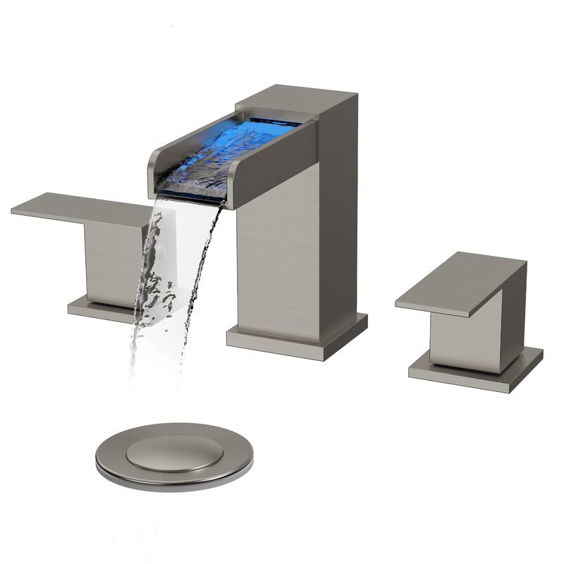 GRANDJOY Widespread 2-Handle LED Waterfall Bathroom Sink Faucet
