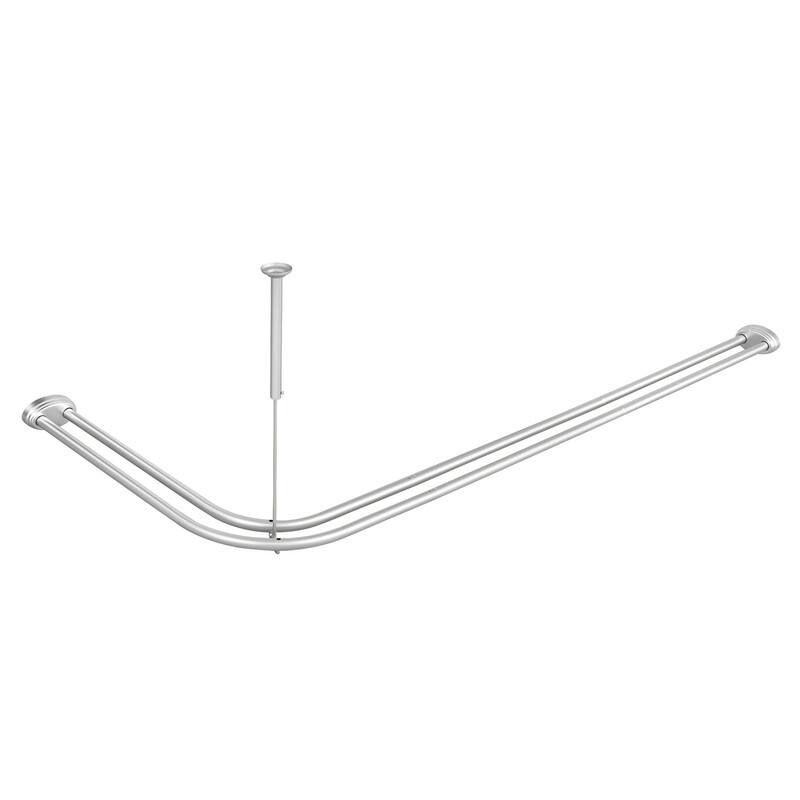 Utopia Alley Rustproof Aluminum Double L Shaped Shower Curtain Rod 72" L x 31.7" W, with 24 Shower Hooks included, Wall Mounted - Chrome