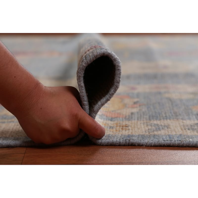 Hand Knotted Oriental 100% Wool Carpet Transitional All-Over Navy Blue & Blues Oushak Area Rug - 12' 2'' X 8' 9''