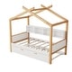 preview thumbnail 4 of 6, Wooden House Bed with Original Wood Colored Frame Twin Size Trundle and Bookshelf Storage Space