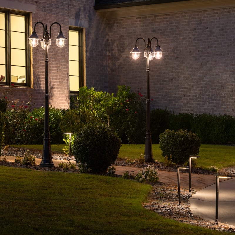 Gama Sonic Orion 3-Light Black Aluminum Modern Solar Lamp Post Light - N/A