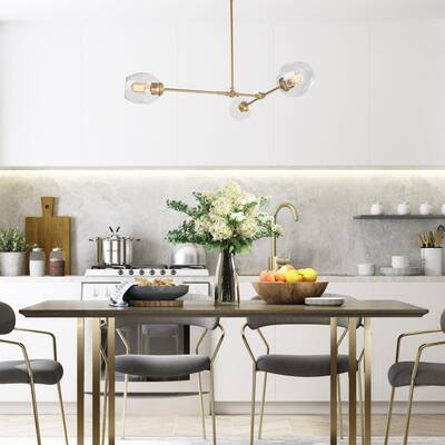 Mid-Century Modern 3-Light Gold Chandelier Hanging Ceiling Pendant Lights for Dining Room - 31.5"W x 29.5"H