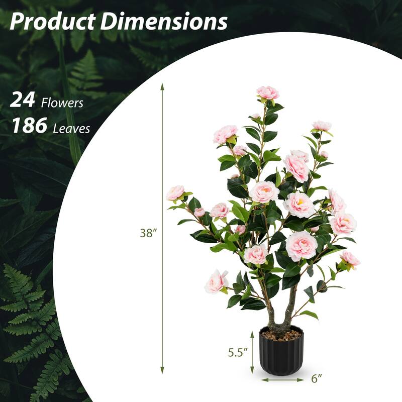 Artificial Pink Camellia Tree 38" with Silk Flowers and Rubberized Leaves in Decorative Pot - Multi