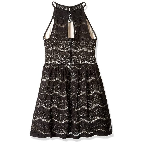 Shop Amy Byer Black Nude Girls Size 16 Lace Embellished High Neck
