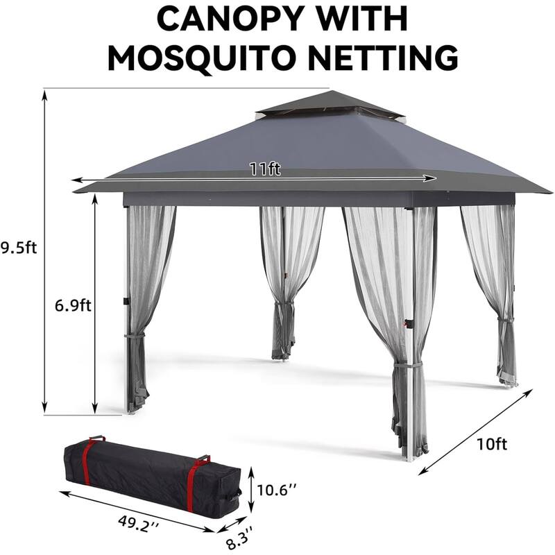 Waterproof 10X10 Ft Instant Pop-Up Gazebo, All-Weather Canopy Tent for Patio, Garden, Backyard, Party - N/A