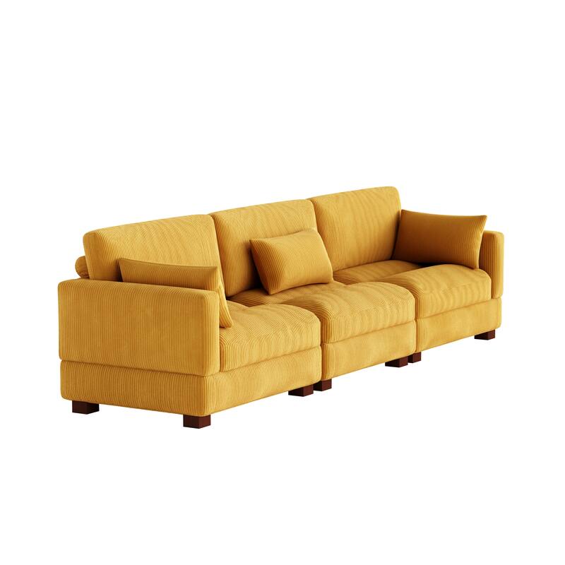 Corduroy Modular Sectional Sofa with Ottoman and Pillows