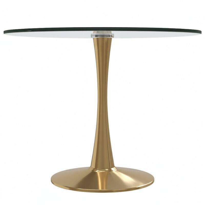 Bristol Round Dining Table with Glass Top and Steel Pedestal Base for Kitchen and Dining Room