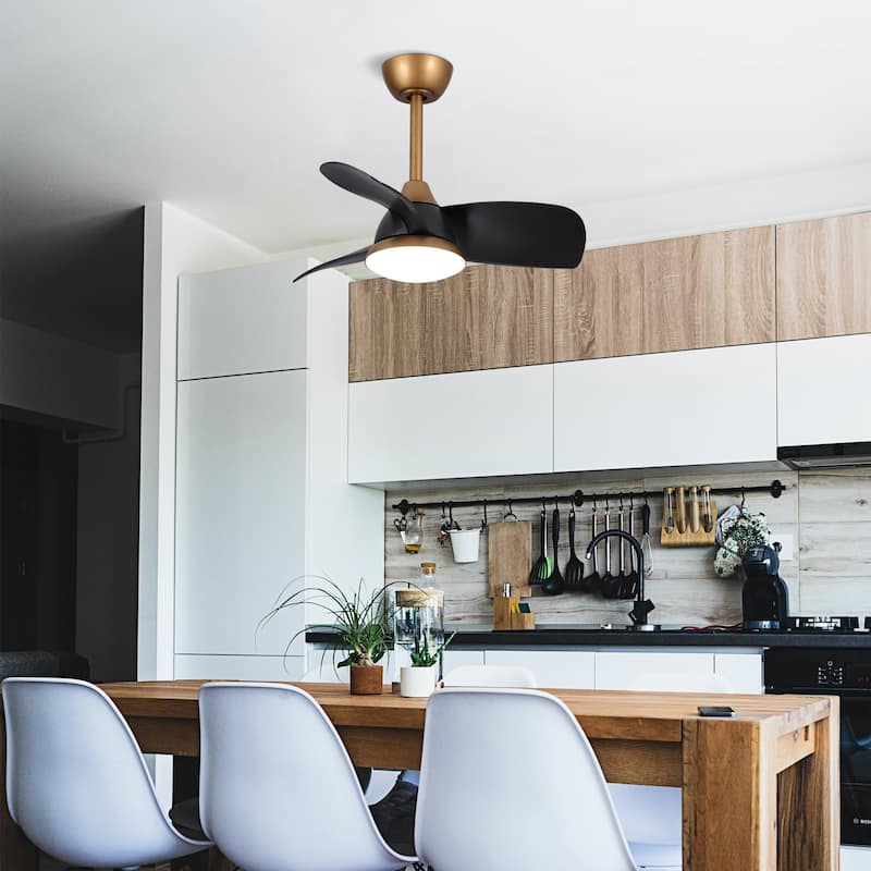 28" Black Modern Dimmable LED Ceiling Fan with Light and Remote