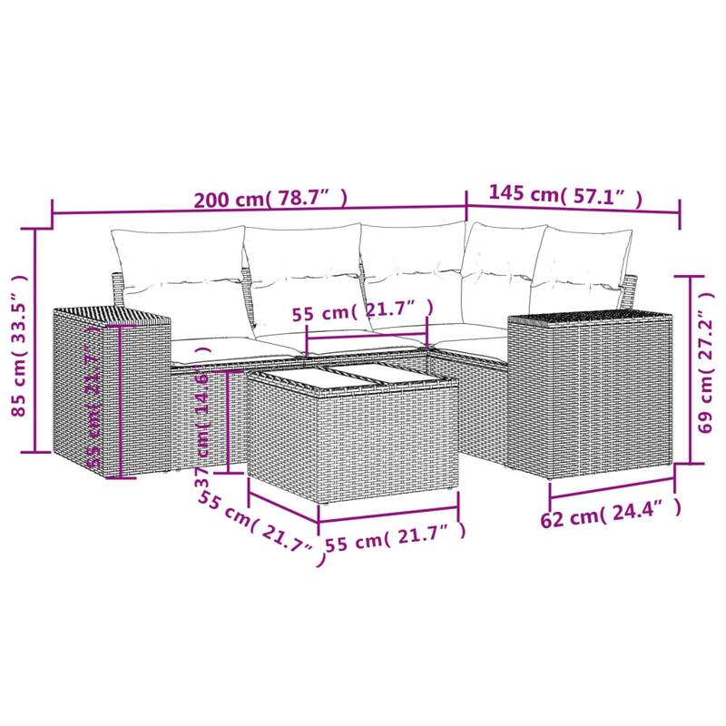 vidaXL Patio Sofa Set with Cushions Outdoor Conversation Furniture Poly Rattan