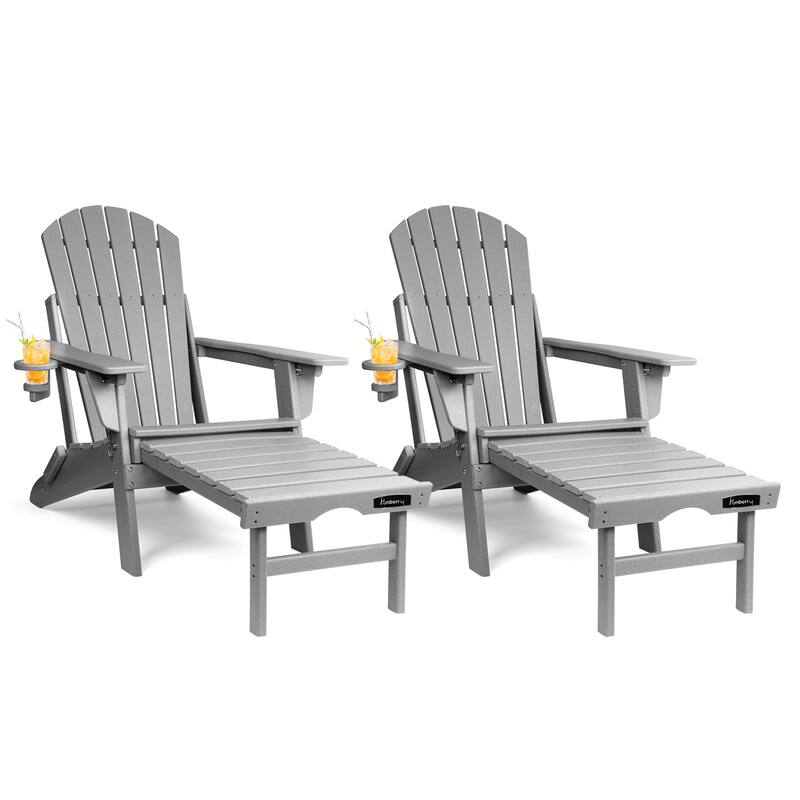 Vrakae Folding and Adjustable Adirondack Chair with Ottoman Set of 2