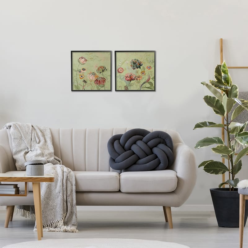 Stupell Chrysanthemums on Olive Green Framed Giclee Art Design By Dusza (Set of 2)