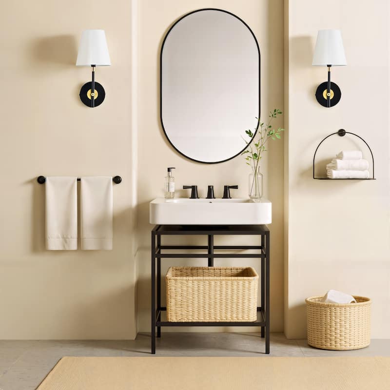 CO-Z 1-Light Plug-In/Hardwired Wall Lamp Bathroom Vanity Light with White Fabric Shade