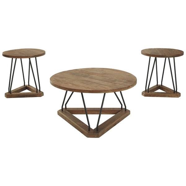 Shop Black Friday Deals On Round Coffee And 2 End Tables With Triangle Base Set Of 3 Brown And Black On Sale Overstock 31907263
