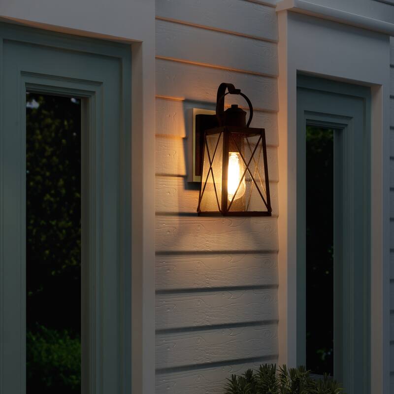 1-Light Modern Black Outdoor Wall Sconce Patio Lantern Glass Wall Lights - W5.5"x L6"x H12.75"