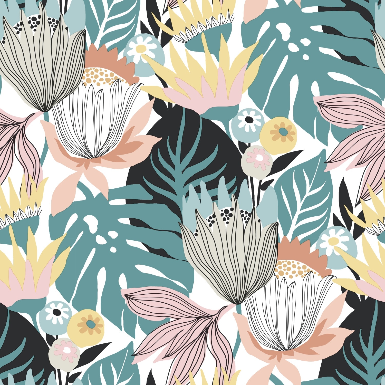 RoomMates Yellow & Green Retro Tropical Leaves Peel and Stick Wallpaper