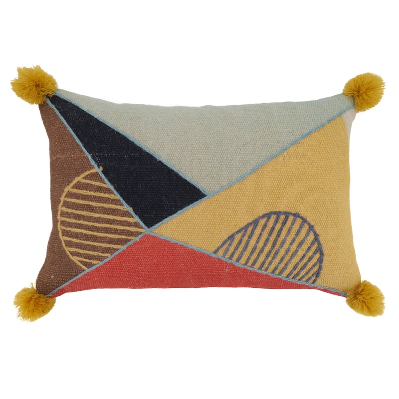 Embroidered Lumbar Pillow With Geometric Design