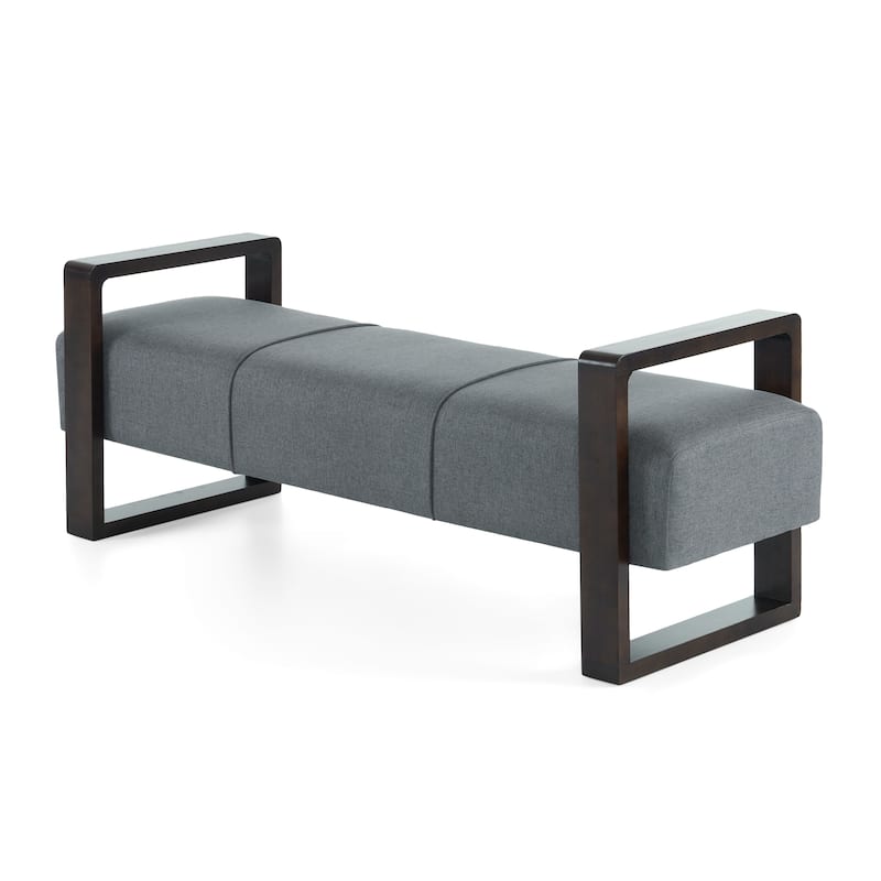 58.75" Stylish Upholstered Bench with Wooden Arms for Living Room