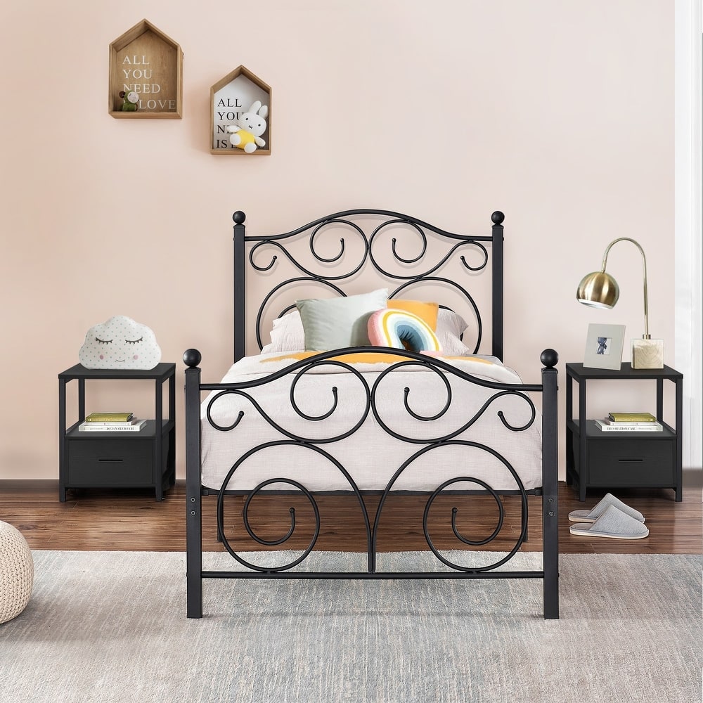 Taomika 3-Pieces Bed Frame and Modern Nightstands Sets