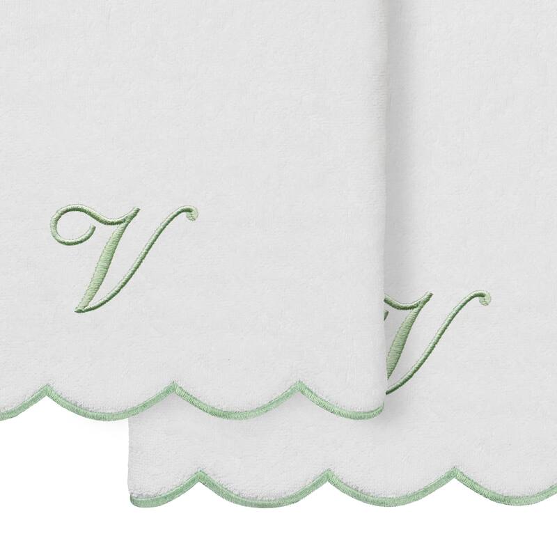 Authentic Hotel and Spa 100% Turkish Cotton Green ADORNIA Scallop Personalized 2 Piece Bath Towel Set - 2 Bath Towels