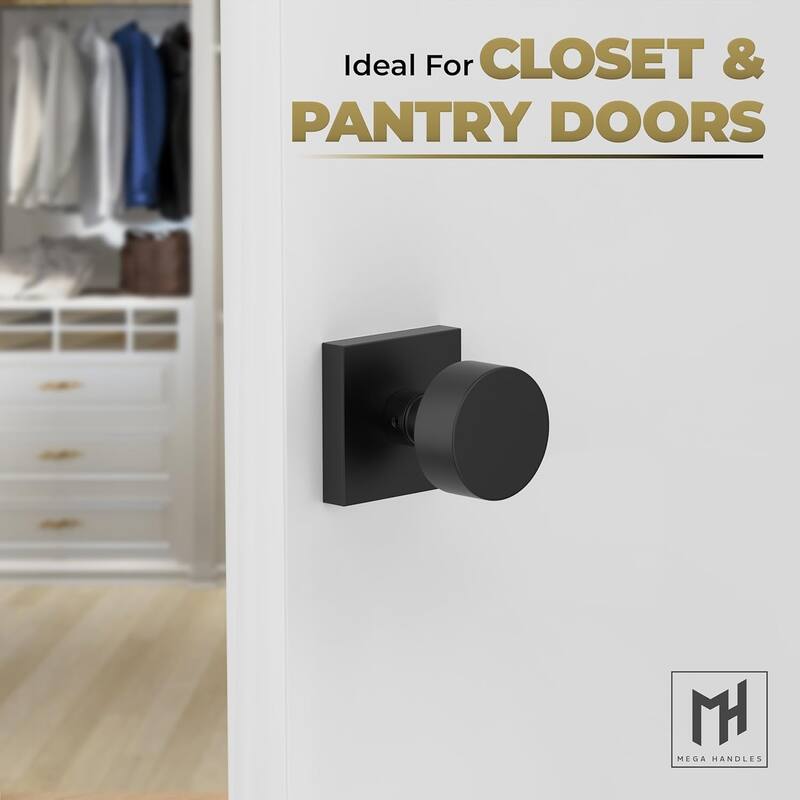Mega Handles Modern Square Rosette Door Handle with Round Door Knob, Dummy Function, Easy Install for Closet, Hallway, Bedroom