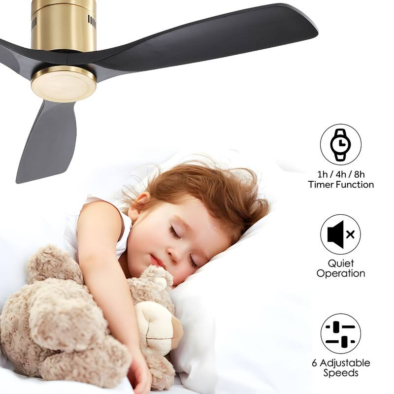 52 inch Flush Mount Ceiling Fans With/Without Lights & Remote Solid Wood Fans For Bedroom