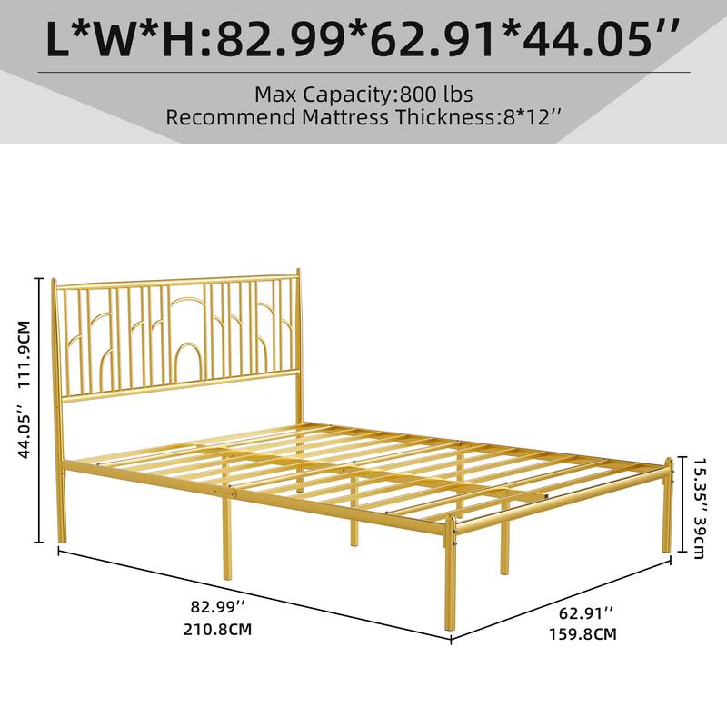 Classic Queen Size Metal Platform Bed Frame with Iron-Art Headboard, Underbed Storage & Noise-Free Design