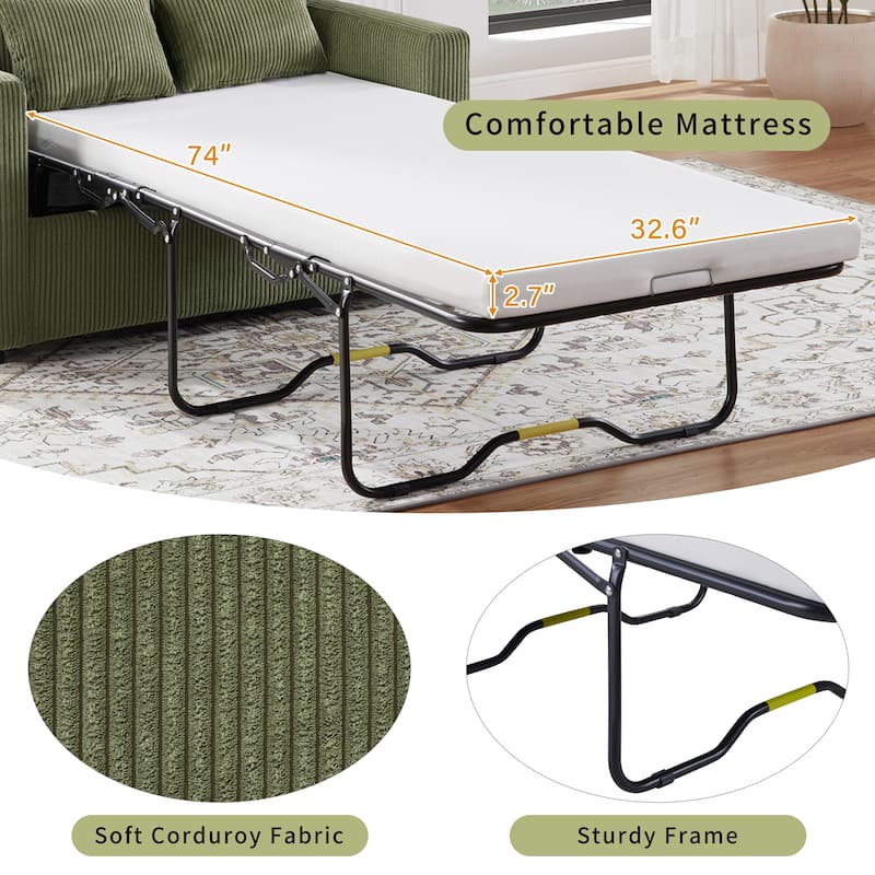 Roomfitters Twin Sofa Bed with Foldable Mattress, Side Table, Storage Pocket and USB Ports for Living Room