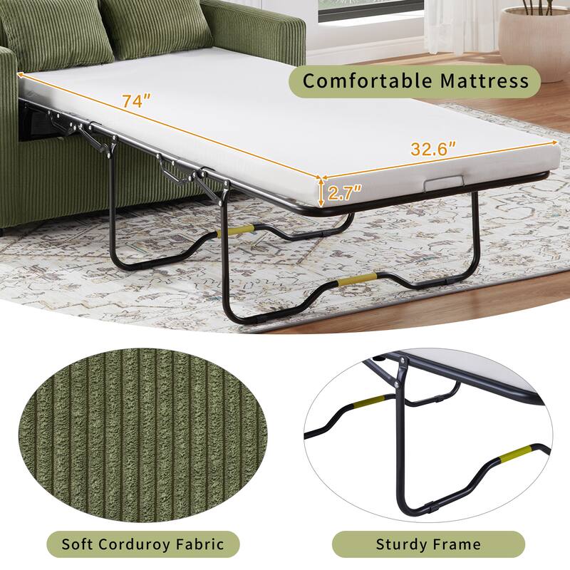 Twin Size Sofa Bed Sleeper Sofa with a Foldable Mattress, a Foldable Side Table, a Side Storage Pocket and Two USB Ports