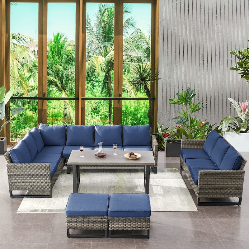 6-Seater Outdoor Sectional Sofa Chair Set - Blue - Blue