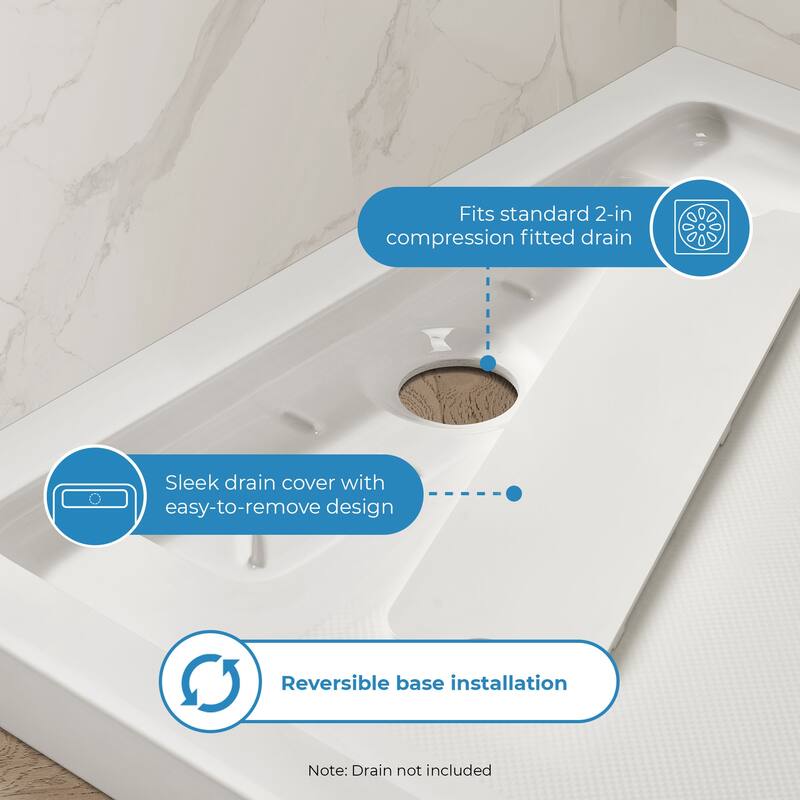 Adena White Shower Base 60x36 in white