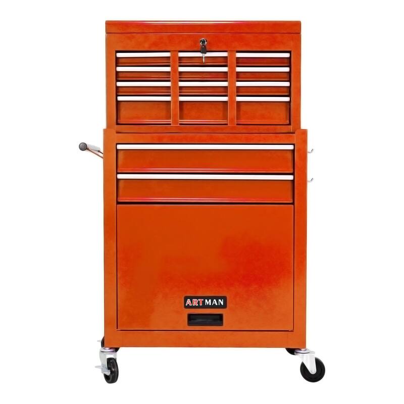 High Capacity Rolling Tool Chest with Wheels and 8 Drawers - Orange