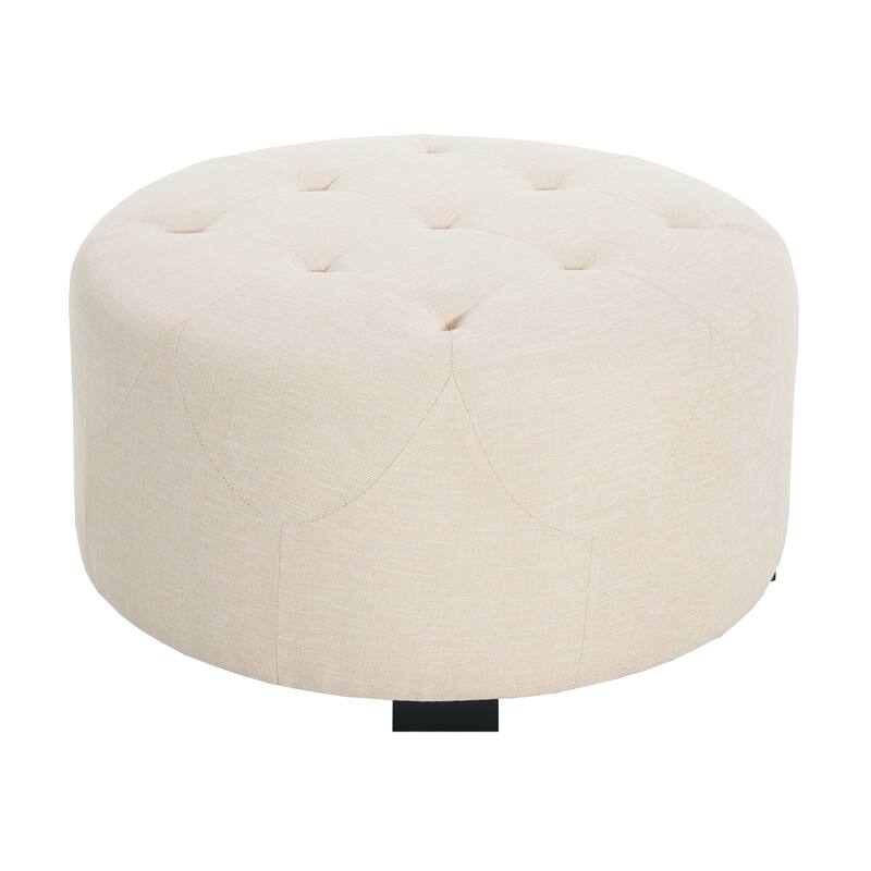 Roomfitters Round Upholstered Ottoman with Button Tufted Design, Small Coffee Table or Footrest