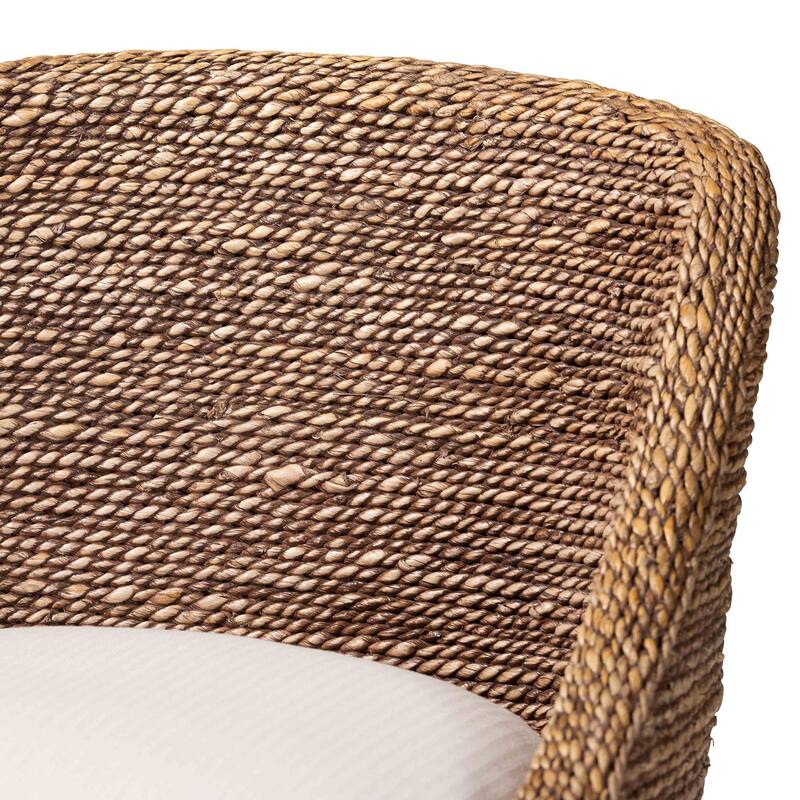 Jasper Seagrass Bar Stool with Mahogany Wood Frame - Coastal Seating with Woven Wingback and Cushioned Seat for Bar Island