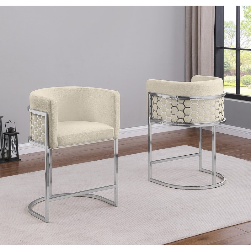 Best Quality Furniture 24" Teddy Fabric Chrome Iron Frame Set of 2. - N/A - Cream Chairs