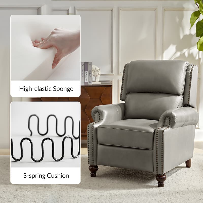 Gabriela Mid-Century Modern Genuine Leather Recliner with Tapered Block Feet by HULALA HOME