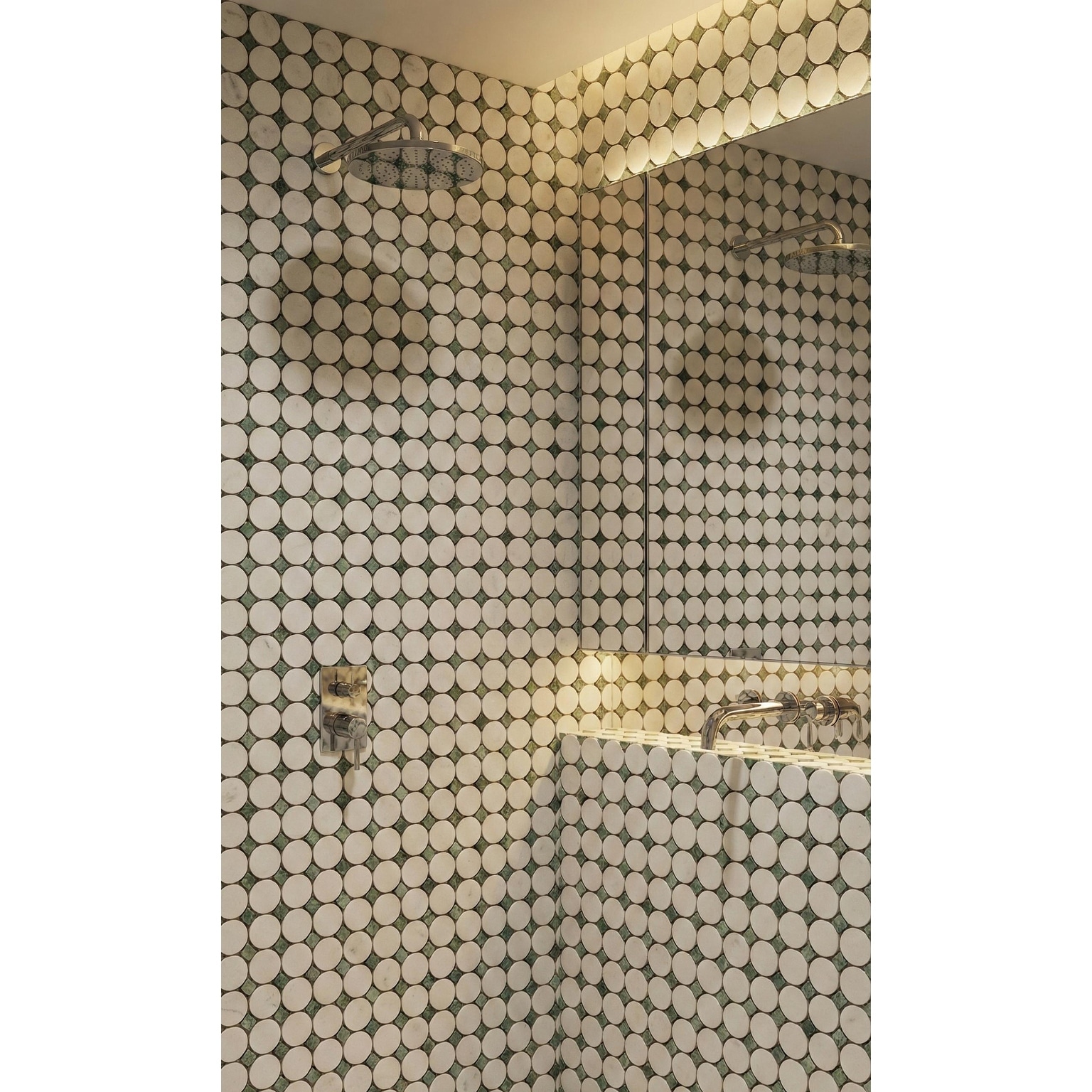 ES STONE - 1 3/4" Thassos White Marble Circle With Dot Mosaic Floor And Wall Tile - Case (10 Sheets)