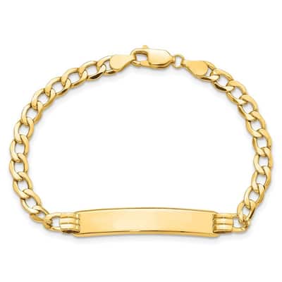 Curata 7.3mm 10k Yellow Gold Engravable Semi solid Curb Link ID Bracelet