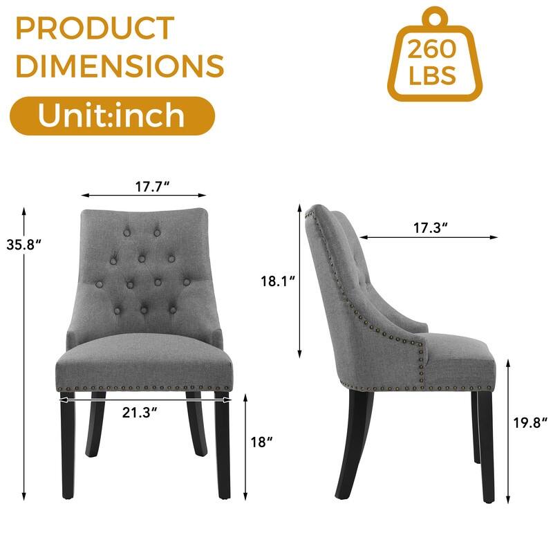 Fabric Upholstered Dining Chairs Button Tufted Nailhead Trim Accent Chairs Set of 2