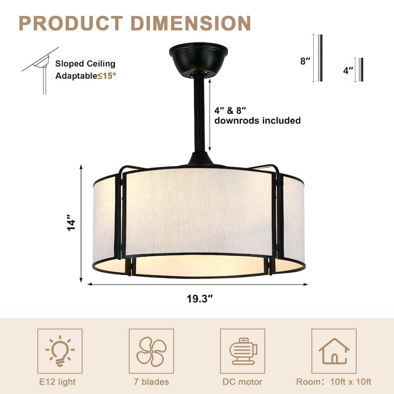 Bella Depot 19" Modern Caged Ceiling Fan with Light Kit and Remote Control 6-Speed Reversible DC Motor - 19”