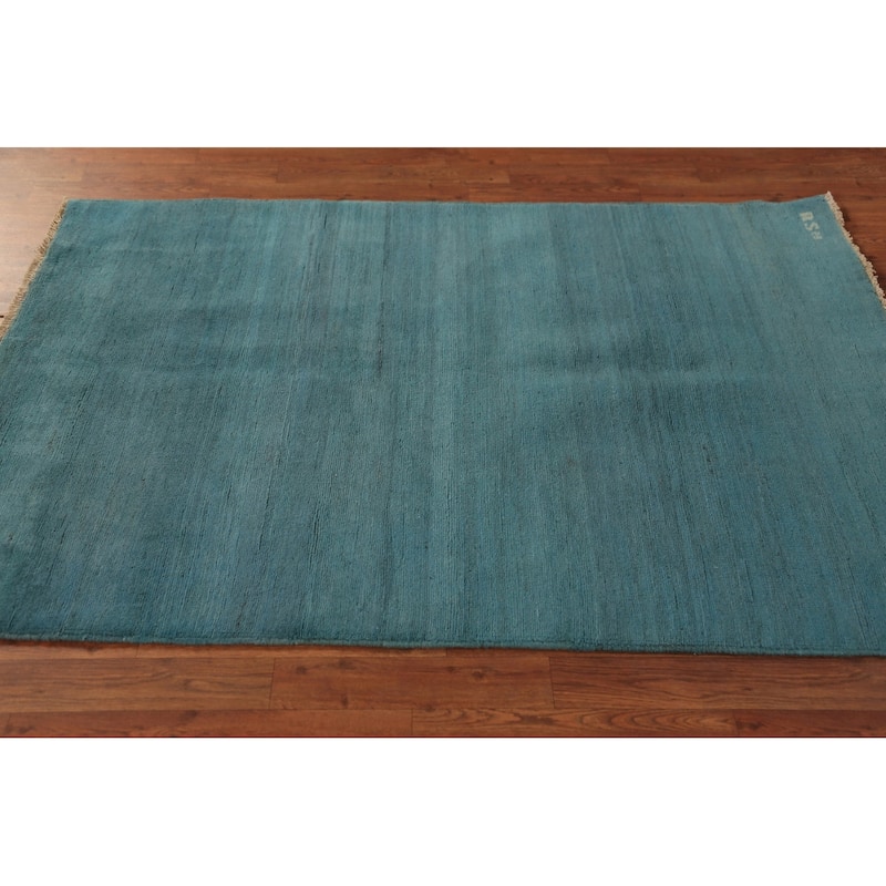 Modern Teal Gabbeh Oriental Area Rug Handmade Wool Carpet - 3'11" x 5'8"