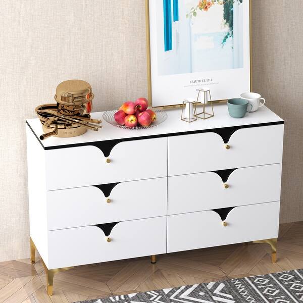 modern dresser for dining room Modern Stylish 6 Drawer Dresser Cabinet with Metal Handle for Dining Room, Living Room, Kitchen Hallway - Bed Bath & Beyond