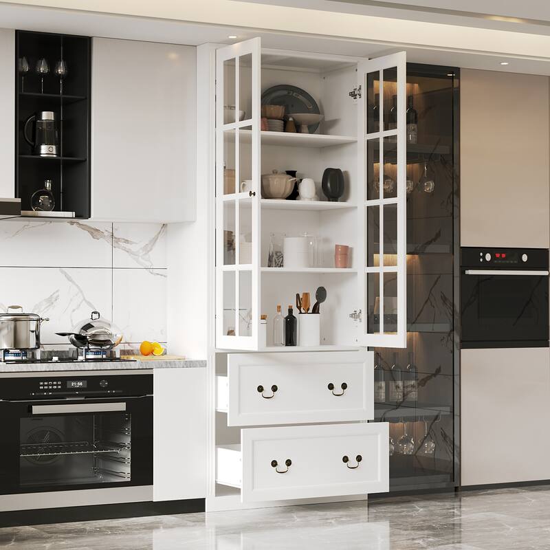 78.7" Combo Buffet Bookcase Storage Cabinet Glass Bookshelf Display