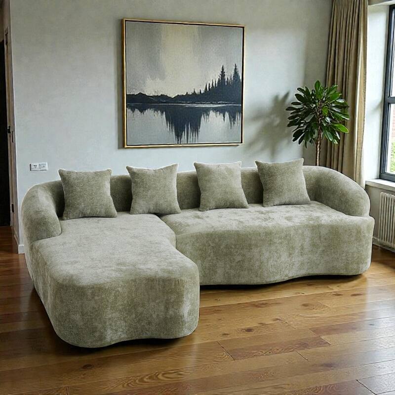 Full Compression L Shaped Sectional Sofa with Curved Chaise, Modular Chenille Couch for Apartment Living Room