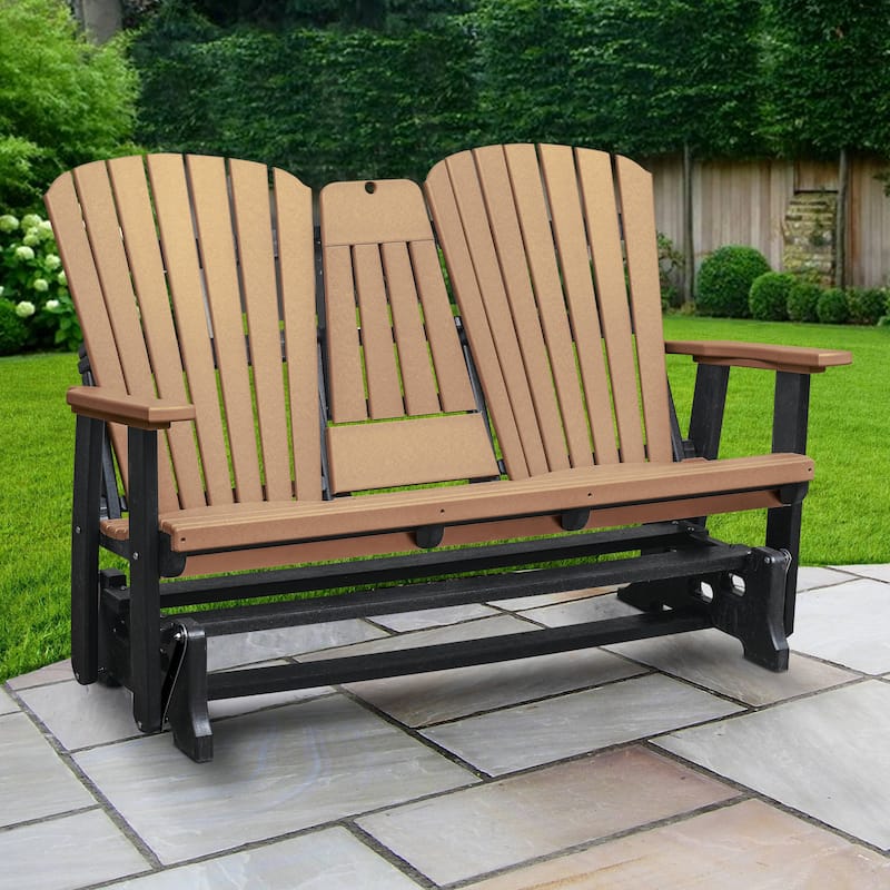 American Furniture Classics Two Seat Fan Back Glider with Drop Down Table/Cup Holder - N/A - Cedar on Black