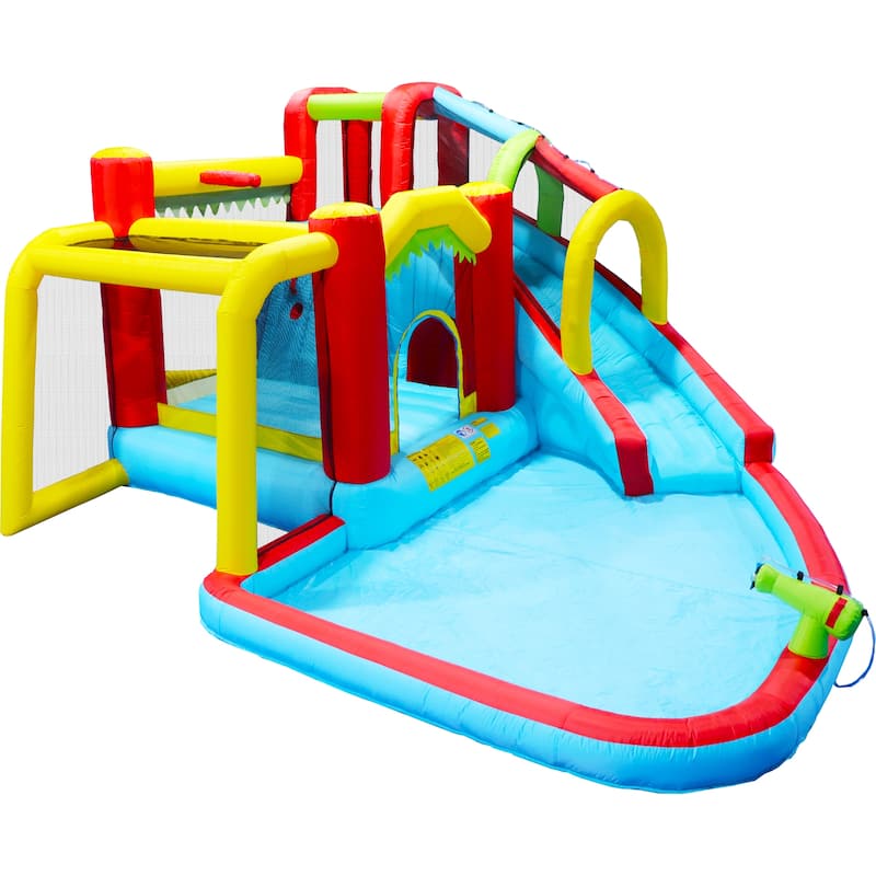 7 In1 Inflatable Slide Water Park Bouncing House Outdoor Soccer - 177"