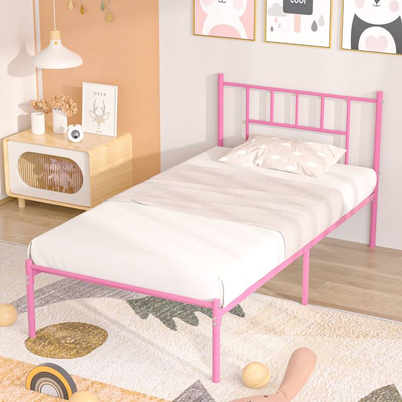 VECELO Victorian Style 14 Inch Metal Platform Bed Frame with Headboard, Heavy Duty Steel Slat Support, No Box Spring Needed