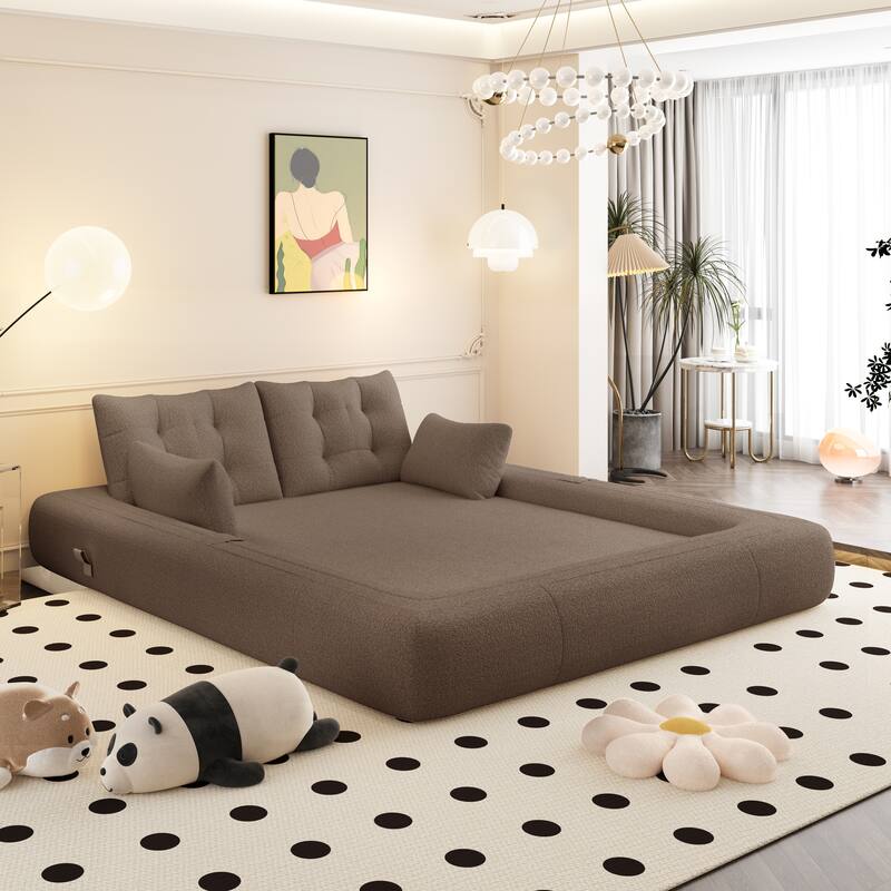 78.7" Foldable Sofa Bed, Teddy Fabric Convertible Floor Sofa Couch with Pillow, Upholstered Loveseat Sleeper Bed for Living Room