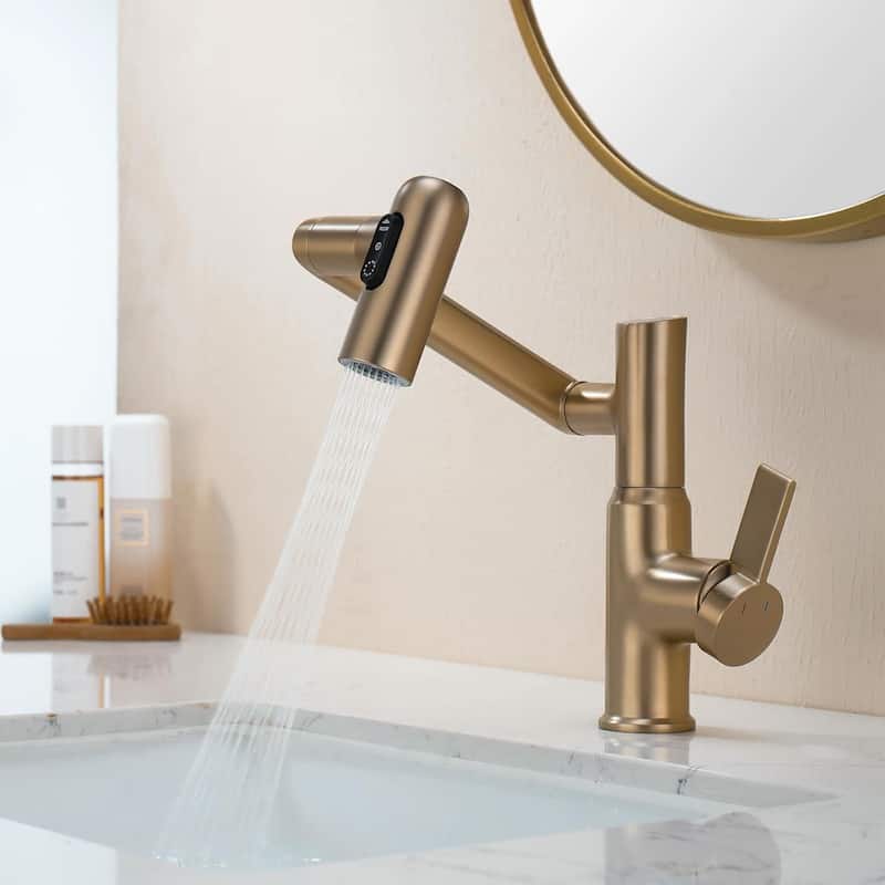 Lefton Rotatable Bathroom Faucet with Temperature Display in Fahrenheit (Batteries-Free), BF2204