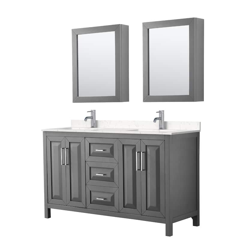 Wyndham Collection Daria 60" Free Standing Double Basin Vanity Set - Dark Gray / Carrara Cultured Marble Top / Polished